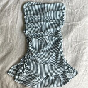 Edikted Blue and White Strapless Dress